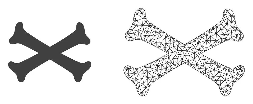 Vector Network Mesh Crossing Bones and Flat Icon Stock Illustration