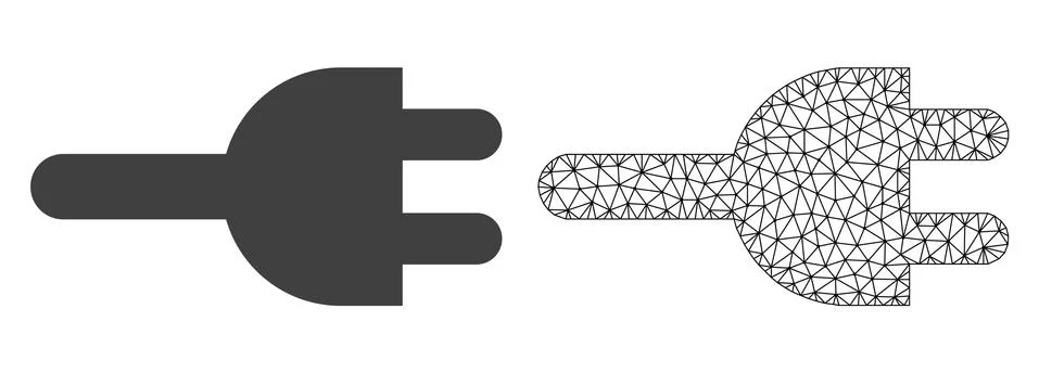 Vector Network Mesh Electric Plug and Flat Icon Stock Illustration