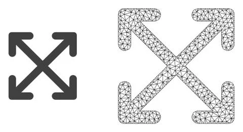 Vector Network Mesh Enlarge Arrows and Flat Icon Stock Illustration