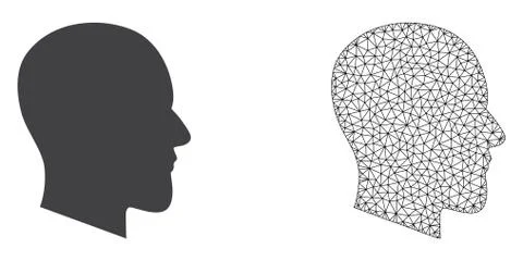 Vector Network Mesh Gentleman Profile and Flat Icon Stock Illustration
