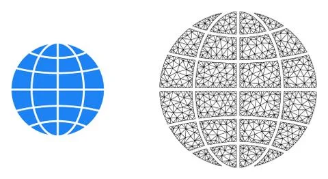 Vector Network Mesh Globe and Flat Icon Stock Illustration