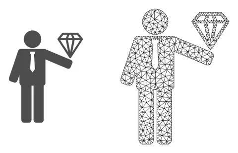 Vector Network Mesh Groom Diamond and Flat Icon Stock Illustration