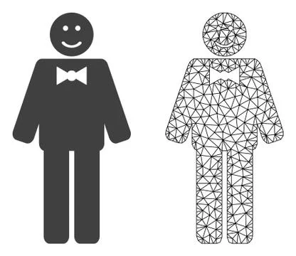 Vector Network Mesh Happy Mister and Flat Icon Stock Illustration