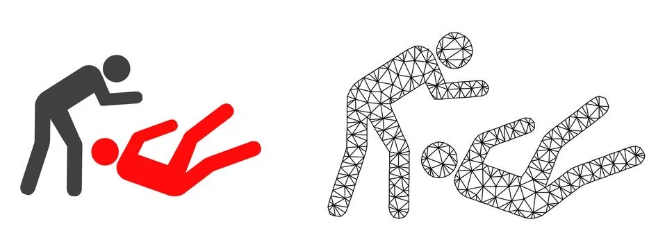Vector Network Mesh Judo Struggle and Flat Icon Stock Illustration