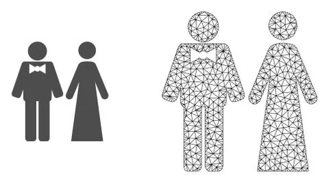 Vector Network Mesh Just Married Persons and Flat Icon Stock Illustration