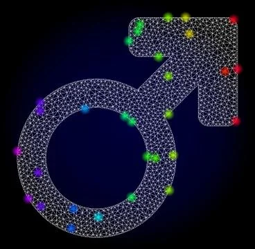 Vector Network Mesh Male Symbol with Rainbow Colored Glare Spots Stock Illustration