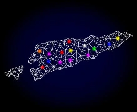 Vector Network Mesh Map of East Timor with Glowing Spots for Christmas Ilustración de archivo