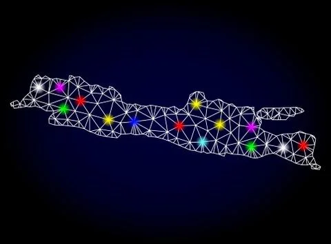 Vector Network Mesh Map of Java Island with Light Spots for New Year Stock Illustration