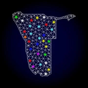 Vector Network Mesh Map of Namibia with Light Spots for New Year Illustrazione stock