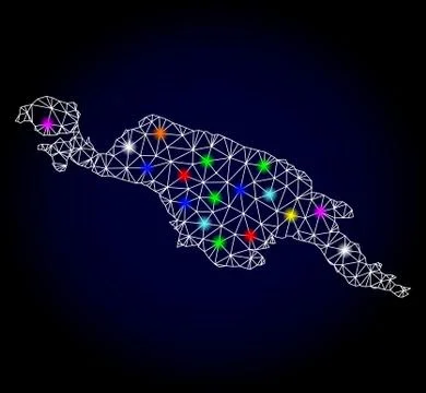 Vector Network Mesh Map of New Guinea Island with Glowing Spots for Christmas Stock Illustration