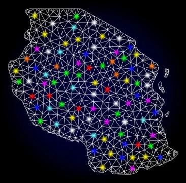 Vector Network Mesh Map of Tanzania with Light Spots for Christmas Stock Illustration