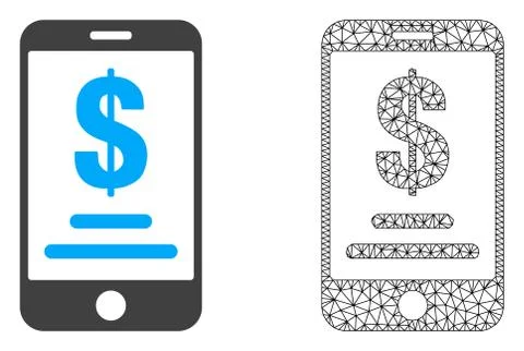 Vector Network Mesh Mobile Dollar Account and Flat Icon Stock Illustration
