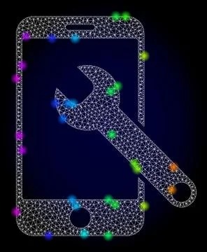 Vector Network Mesh Smartphone Repair with Spectrum Colored Glare Spots Stock Illustration