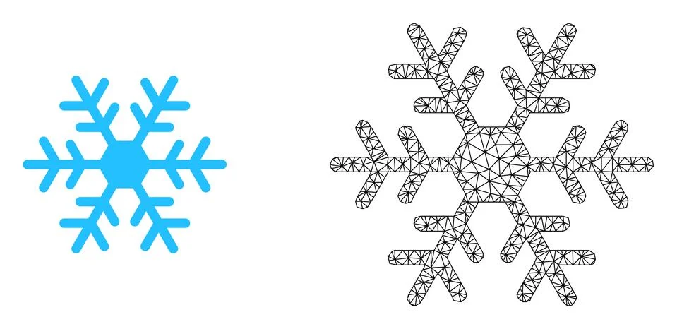 Vector Network Mesh Snowflake and Flat Icon Stock Illustration