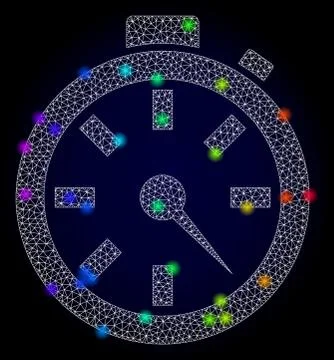 Vector Network Mesh Timer with Rainbow Colored Glare Spots Stock Illustration