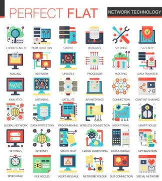 Vector Network technology complex flat icon concept. Web infographic icons Illustrazione stock