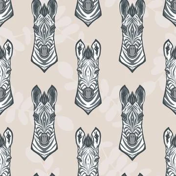 Vector Neutral Zebras on Soft Beige qith floral Motif seamless pattern Stock Illustration