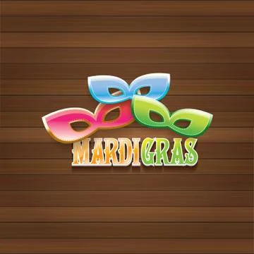 Vector new orleans mardi gras carnival label with mask and text on wooden wall 스톡 일러스트