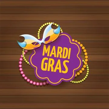 Vector new orleans mardi gras carnival label with mask and text on wooden wall Stock-Illustration