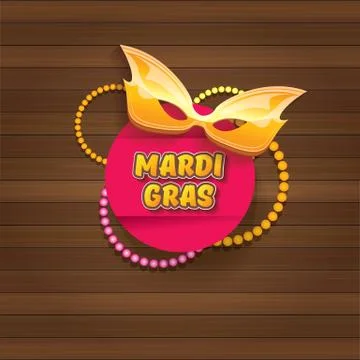 Vector new orleans mardi gras carnival label with mask and text on wooden wall Stock-Illustration