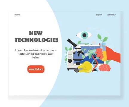 Vector new technologies website landing page design template 스톡 일러스트