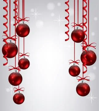 Vector new year background with collection of hanging red xmas balls Stock Illustration