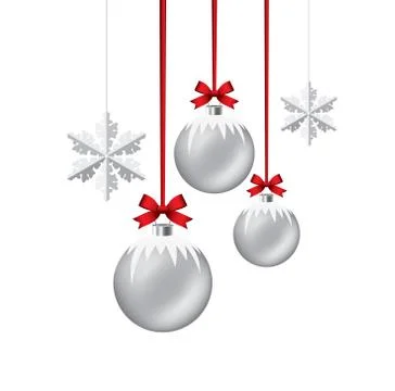Vector new year background with hanging xmas balls and snowflakes Stock Illustration
