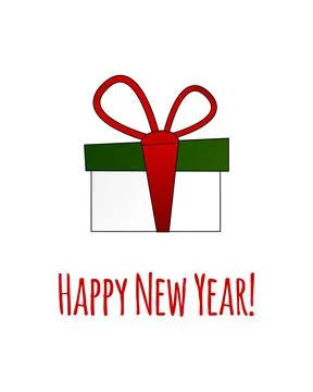 Vector new year card with gift in flat style Stock Illustration