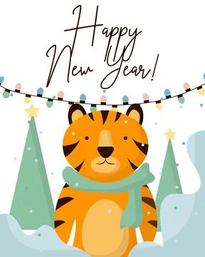 Vector New Year card with tiger. Stock Illustration