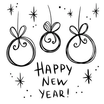 Vector New year doodle ball greeting card. Cute hand drawn sketchy invitation Stock Illustration