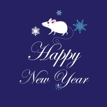 Vector new year festive card with white mouse Stock Illustration