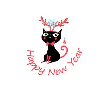 Vector New Year greeting card with funny cat Stock Illustration