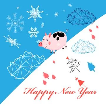 Vector New Year greeting card with piglet Stock Illustration