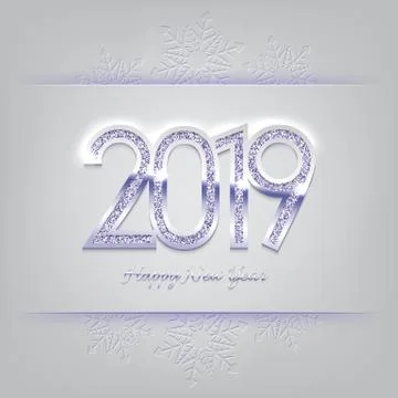 Vector New Year illustration. 2019 silver New Year sign on winter holiday Stock Illustration