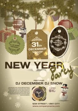Vector new year party invitation vintage style. Vector template Stock Illustration