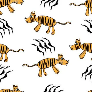 Vector. New Year seamless pattern with tiger, Chinese symbol of 2022 Stock Illustration