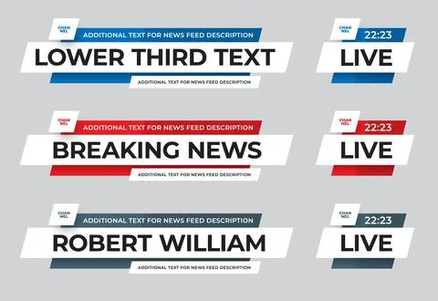 Vector news line, lower third with color inserts for channel names, info, tex Stock Illustration