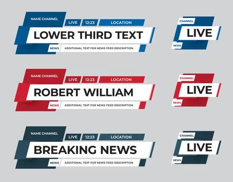 Vector news line with square title plates, lower third for video, media, info Stock Illustration