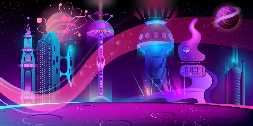 Vector night background with alien futuristic city Stock-Illustration