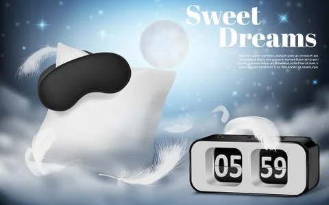 Vector night background with pillow and blindfold Stock Illustration
