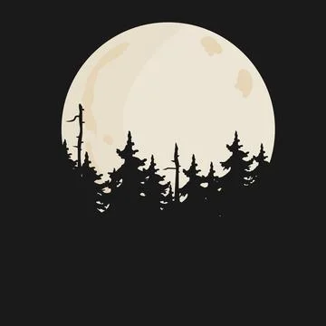 Vector night background with trees and full moon. Forest landscape illustration Stock Illustration