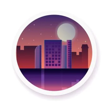 Vector night city with the moon in the sky illustration Stock Illustration