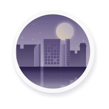 Vector night city with the moon in the sky illustration Stock Illustration