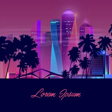 Vector night city with palms, background template Stock-Illustration