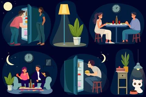 Vector night eating scenes, EPS format Stock Illustration
