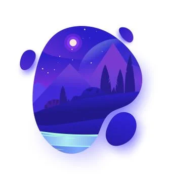 Vector night environment with sky clouds. Moonlight. Stock Illustration
