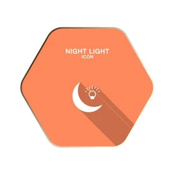 Vector Night light icon on the red hexagon background with shadow. Stock Illustration