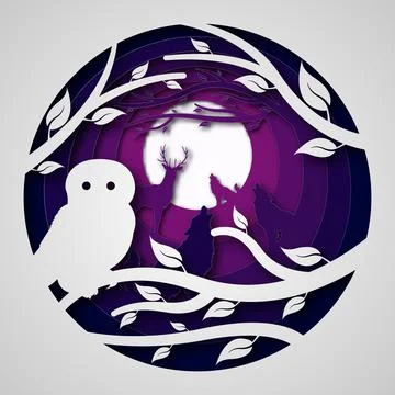 Vector night in paper art style Stock Illustration