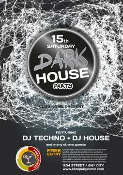 Vector night party invitation dark house techno style. Vector te Stock Illustration
