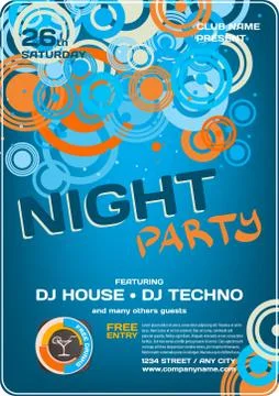 Vector night party invitation disco style. Vector template graph Stock Illustration